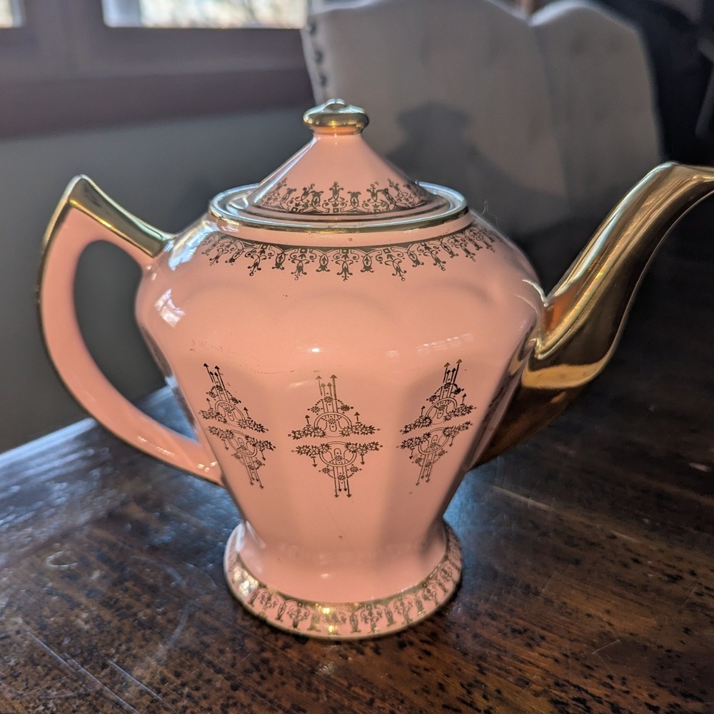 Antique Hall China Pink Gold Radiance Albany‎ Teapot 6 Cup Excellent Condition